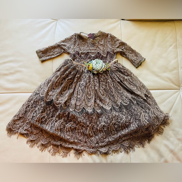 TRISH SCULLY BELLA RAFAELLA DRESS & BELT SET- CHOCOLATE SIZE 6 - Picture 2 of 8